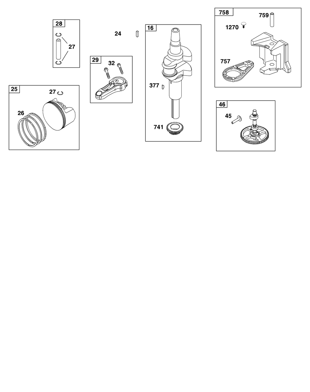 Crankshaft Group Diagram and Parts List for 21R807-0039-B5 200000 - 399999 Briggs and Stratton Engine